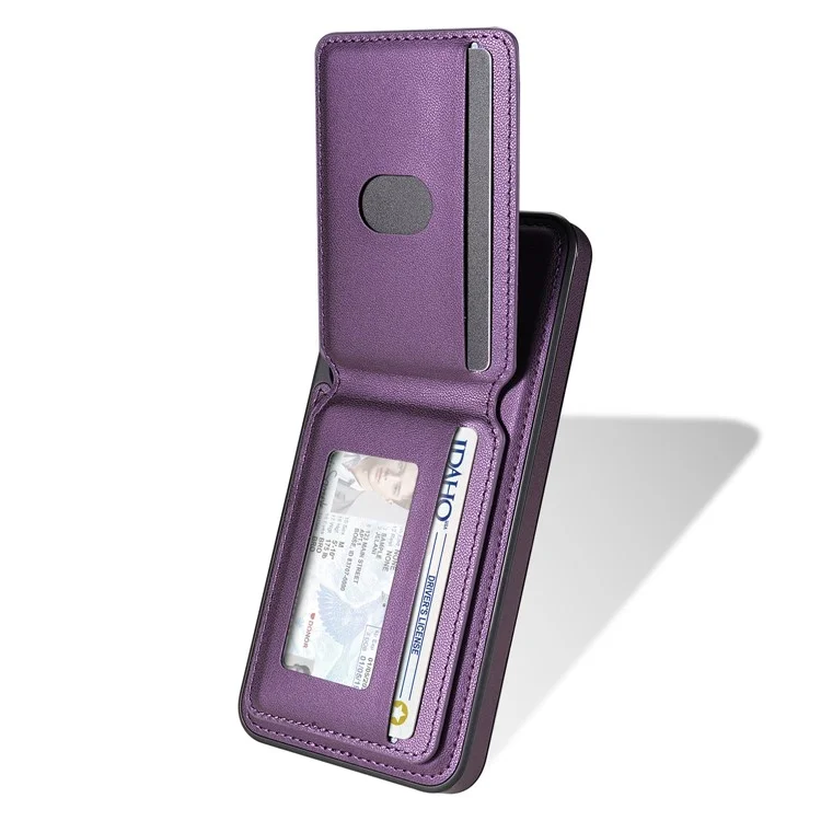 For Samsung Galaxy A55 5G Case Compatible with MagSafe Detachable Card Holder Kickstand Leather Phone Back Cover - Purple