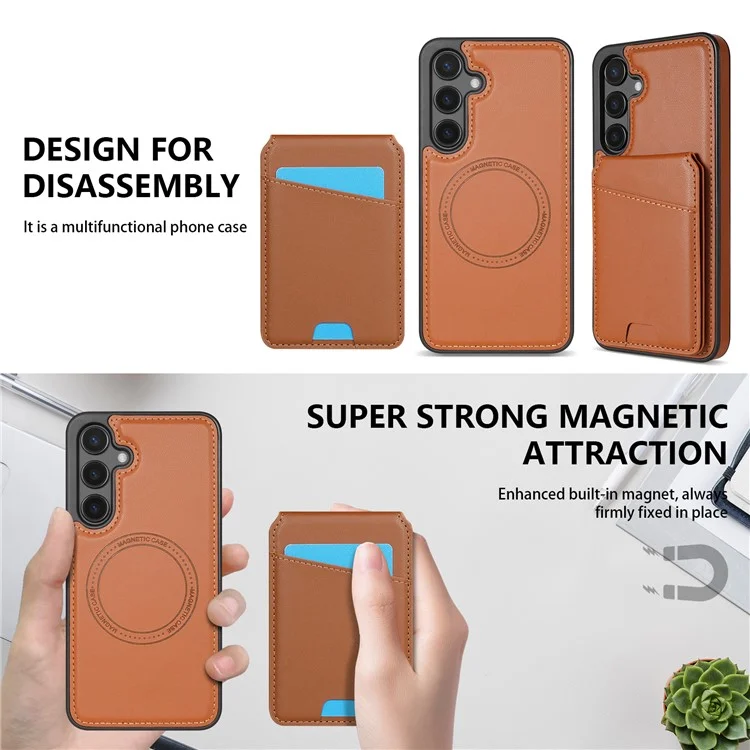 Für Samsung Galaxy A15 4G / 5G Hülle kompatibel mit MagSafe abnehmbarem Kartenfach Ständer Leder Handyhülle - Braun