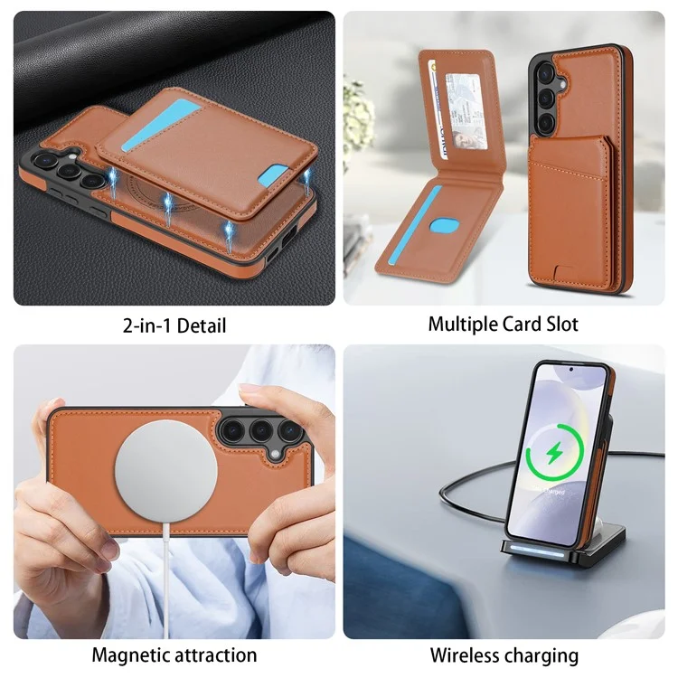 Für Samsung Galaxy A15 4G / 5G Hülle kompatibel mit MagSafe abnehmbarem Kartenfach Ständer Leder Handyhülle - Braun