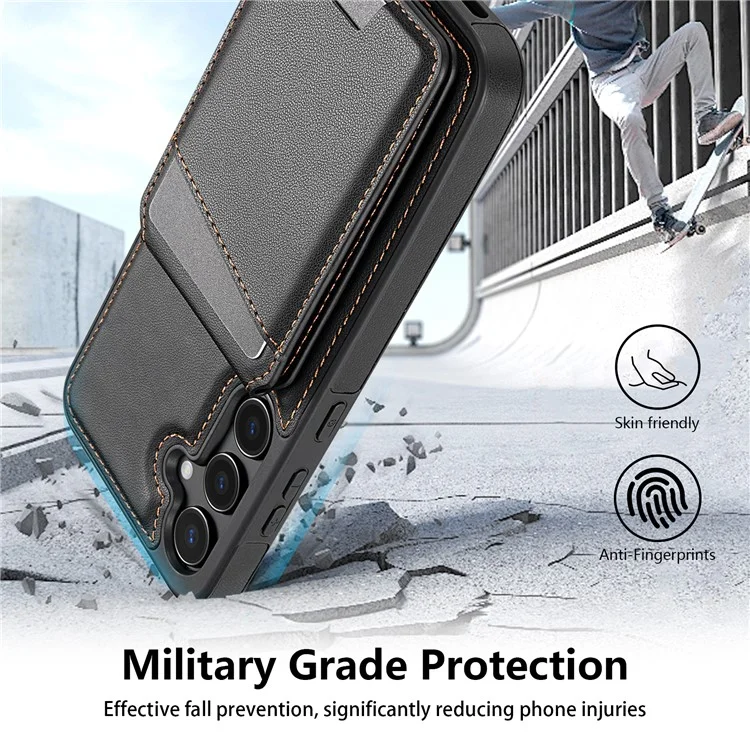 Funda para Samsung Galaxy S24+ compatible con MagSafe, con soporte para tarjetas desmontable y protección de cuero para la parte trasera del teléfono - Negro