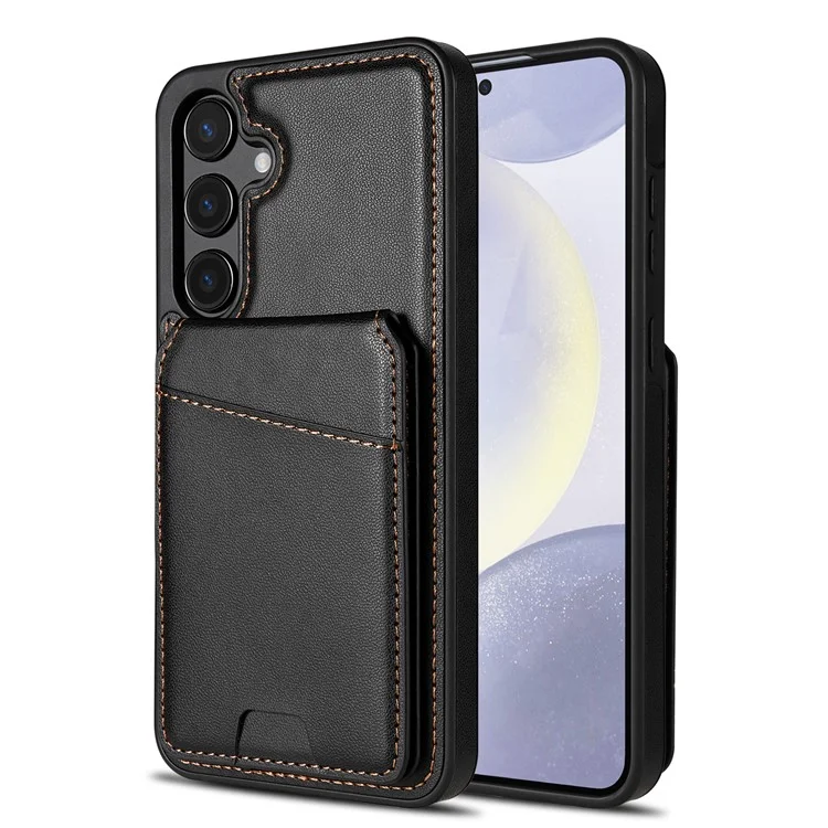 Funda para Samsung Galaxy S24+ compatible con MagSafe, con soporte para tarjetas desmontable y protección de cuero para la parte trasera del teléfono - Negro