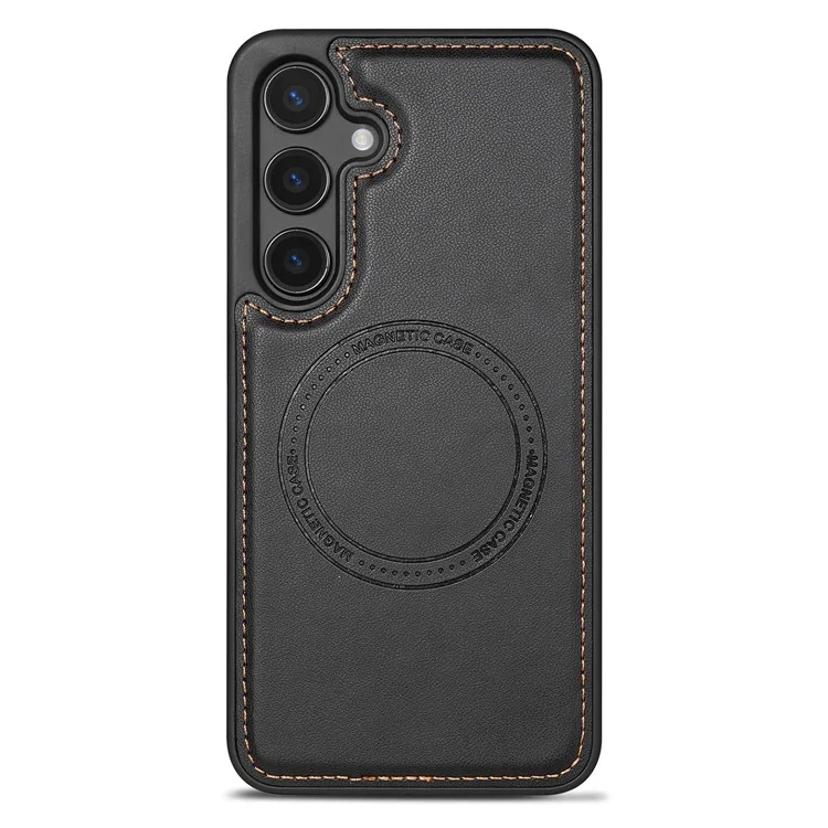 Funda para Samsung Galaxy S24+ compatible con MagSafe, con soporte para tarjetas desmontable y protección de cuero para la parte trasera del teléfono - Negro