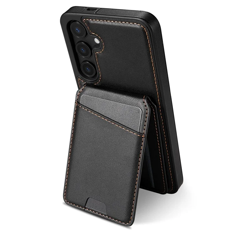 Funda para Samsung Galaxy S24+ compatible con MagSafe, con soporte para tarjetas desmontable y protección de cuero para la parte trasera del teléfono - Negro