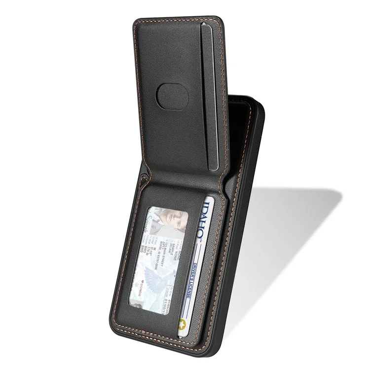 Funda para Samsung Galaxy S24+ compatible con MagSafe, con soporte para tarjetas desmontable y protección de cuero para la parte trasera del teléfono - Negro