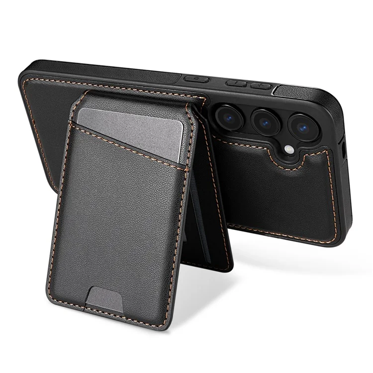 Funda para Samsung Galaxy S24+ compatible con MagSafe, con soporte para tarjetas desmontable y protección de cuero para la parte trasera del teléfono - Negro