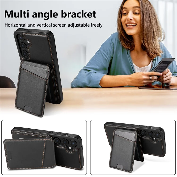 Funda para Samsung Galaxy S24+ compatible con MagSafe, con soporte para tarjetas desmontable y protección de cuero para la parte trasera del teléfono - Negro