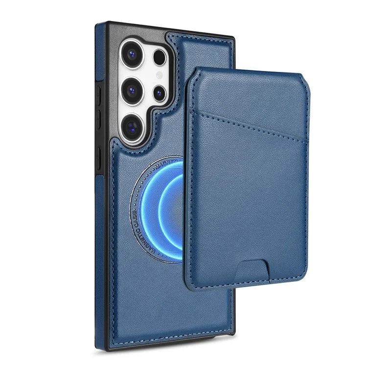 Funda para Samsung Galaxy S24 Ultra compatible con MagSafe, con soporte para tarjetas desmontable y protección de cuero para la parte trasera del teléfono - Azul