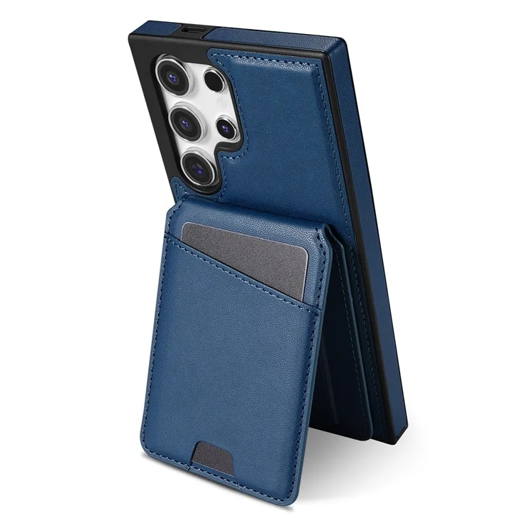 Funda para Samsung Galaxy S24 Ultra compatible con MagSafe, con soporte para tarjetas desmontable y protección de cuero para la parte trasera del teléfono - Azul