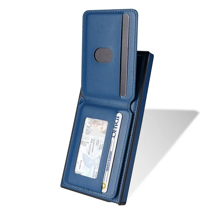 Funda para Samsung Galaxy S24 Ultra compatible con MagSafe, con soporte para tarjetas desmontable y protección de cuero para la parte trasera del teléfono - Azul