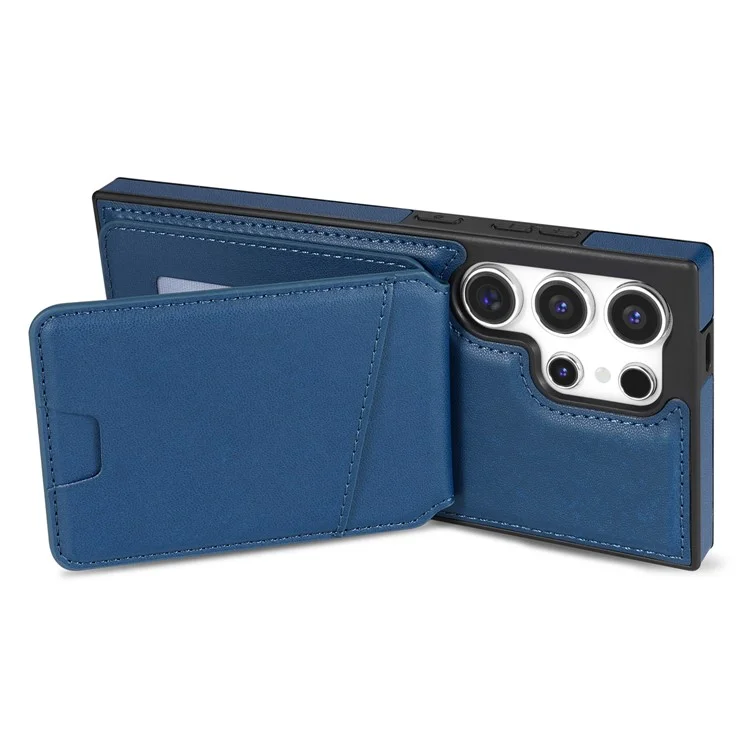 Funda para Samsung Galaxy S24 Ultra compatible con MagSafe, con soporte para tarjetas desmontable y protección de cuero para la parte trasera del teléfono - Azul
