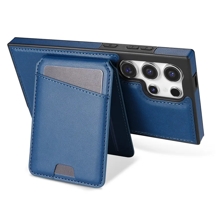 Funda para Samsung Galaxy S24 Ultra compatible con MagSafe, con soporte para tarjetas desmontable y protección de cuero para la parte trasera del teléfono - Azul