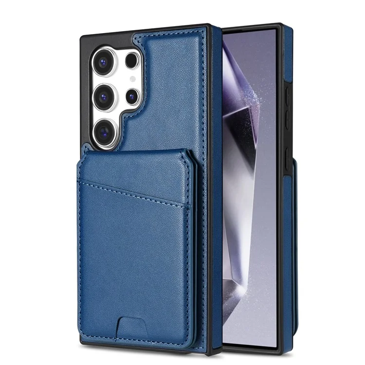 Funda para Samsung Galaxy S24 Ultra compatible con MagSafe, con soporte para tarjetas desmontable y protección de cuero para la parte trasera del teléfono - Azul