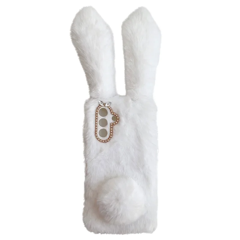 For Samsung Galaxy A26 5G Case Bunny Ears Furry Soft TPU Protective Phone Cover - White