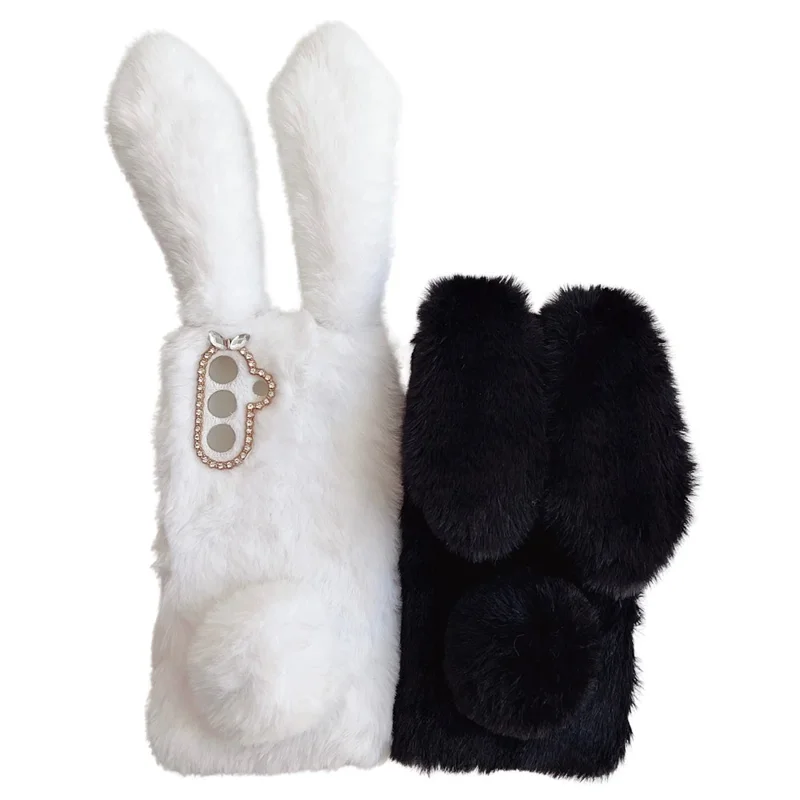 For Samsung Galaxy A26 5G Case Bunny Ears Furry Soft TPU Protective Phone Cover - White