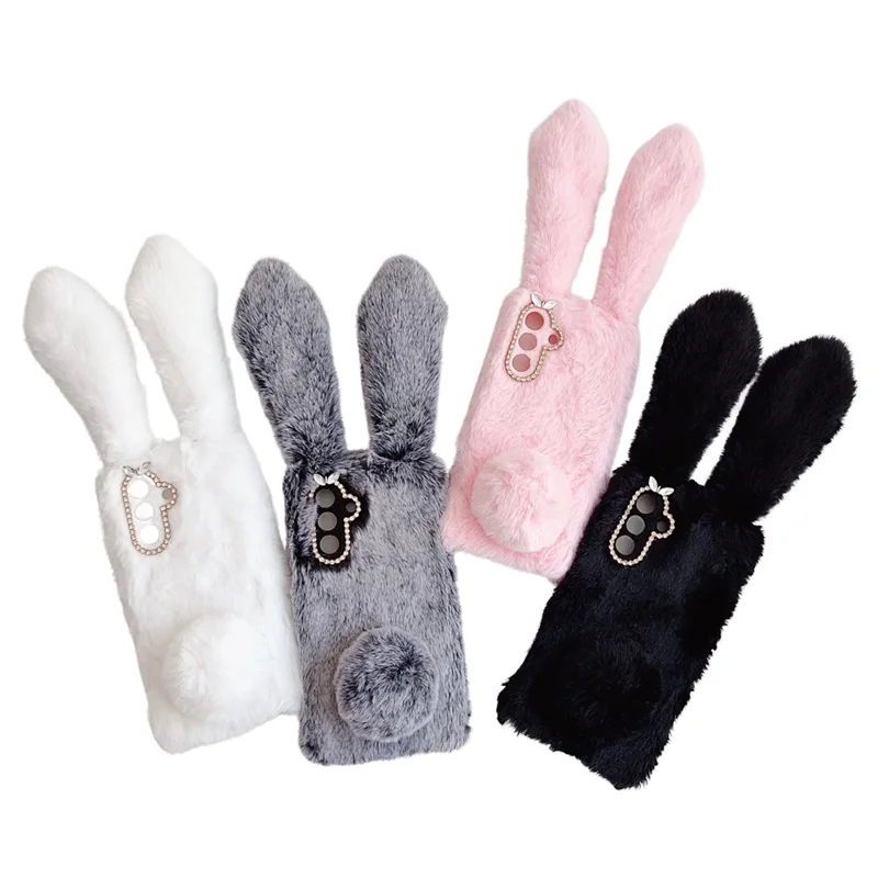 For Samsung Galaxy A26 5G Case Bunny Ears Furry Soft TPU Protective Phone Cover - White