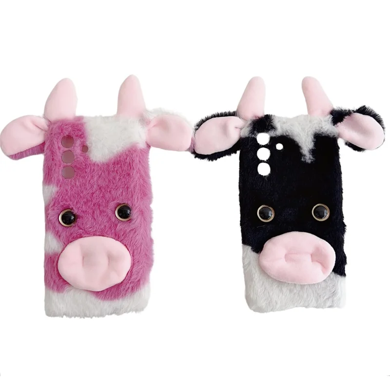For Samsung Galaxy A26 5G Case Fluffy Cows Ear Soft TPU Protective Phone Cover - Black