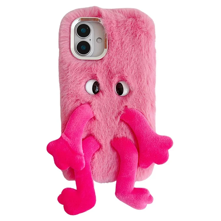Für iPhone 16 Flauschiges Telefon-Etui mit langen Beinen und ausdrucksstarkem Auge TPU Mobile Cover - Rose