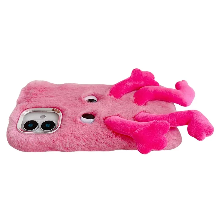 Für iPhone 16 Flauschiges Telefon-Etui mit langen Beinen und ausdrucksstarkem Auge TPU Mobile Cover - Rose