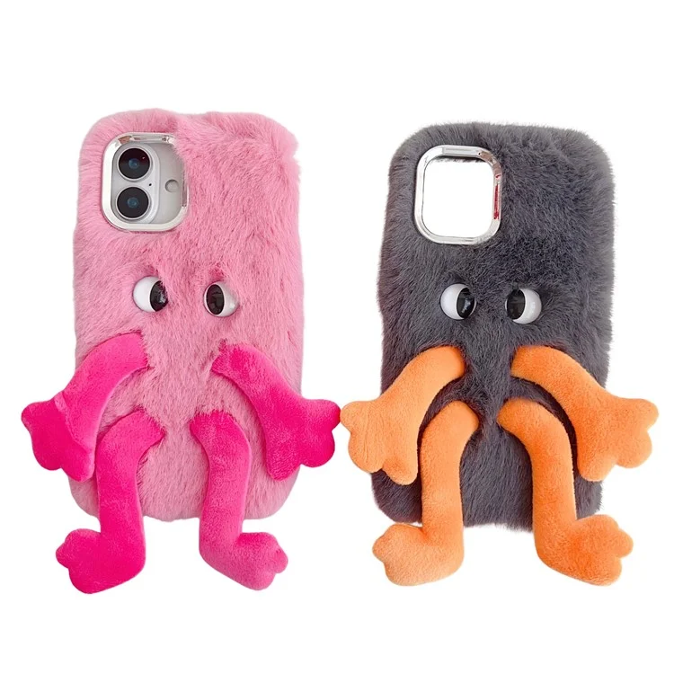 Für iPhone 16 Flauschiges Telefon-Etui mit langen Beinen und ausdrucksstarkem Auge TPU Mobile Cover - Rose