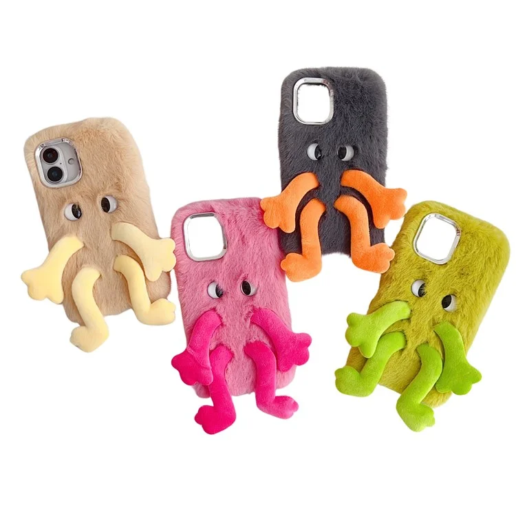 Für iPhone 16 Flauschiges Telefon-Etui mit langen Beinen und ausdrucksstarkem Auge TPU Mobile Cover - Rose