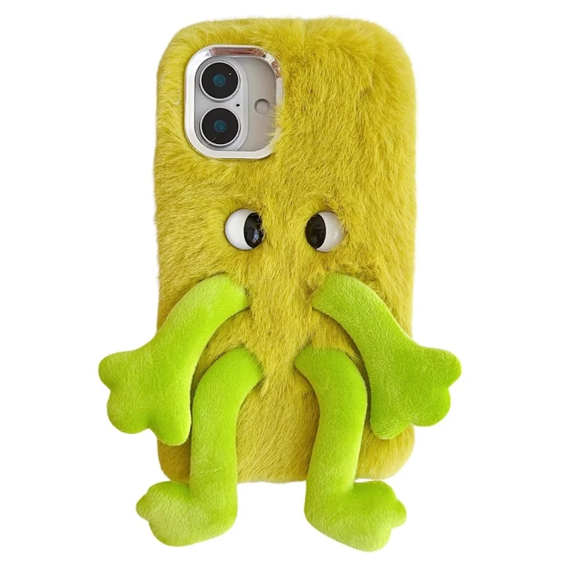 For iPhone 16 Fluffy Phone Case Long Leg Expressive Eye TPU Mobile Cover - Green