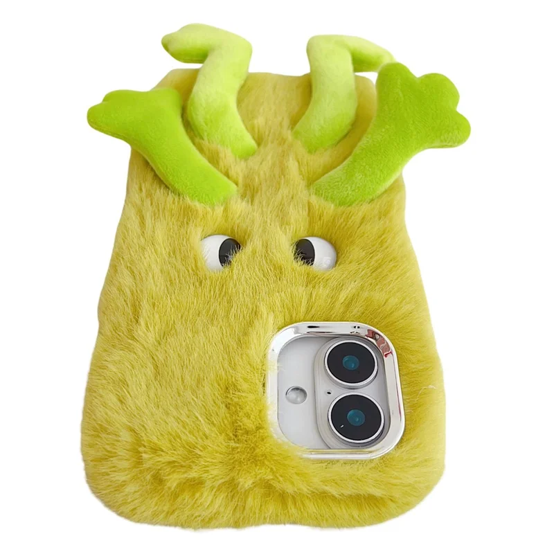For iPhone 16 Plus Fluffy Phone Case Long Leg Expressive Eye TPU Mobile Cover - Green