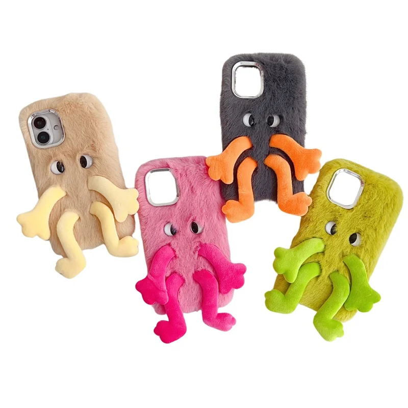 For iPhone 16 Plus Fluffy Phone Case Long Leg Expressive Eye TPU Mobile Cover - Green
