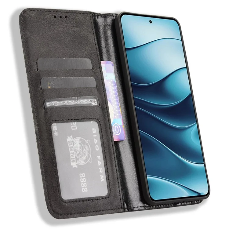 Для Xiaomi Redmi Note 14 4G / 5G кожаный чехол-бумажник со стендом и ретро-текстурой - черный
