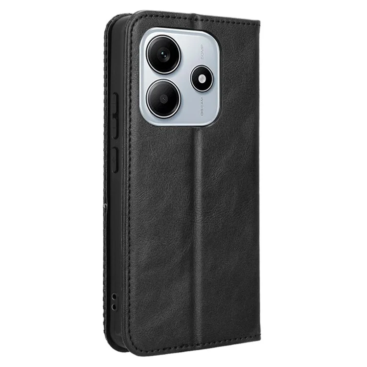 Для Xiaomi Redmi Note 14 4G / 5G кожаный чехол-бумажник со стендом и ретро-текстурой - черный