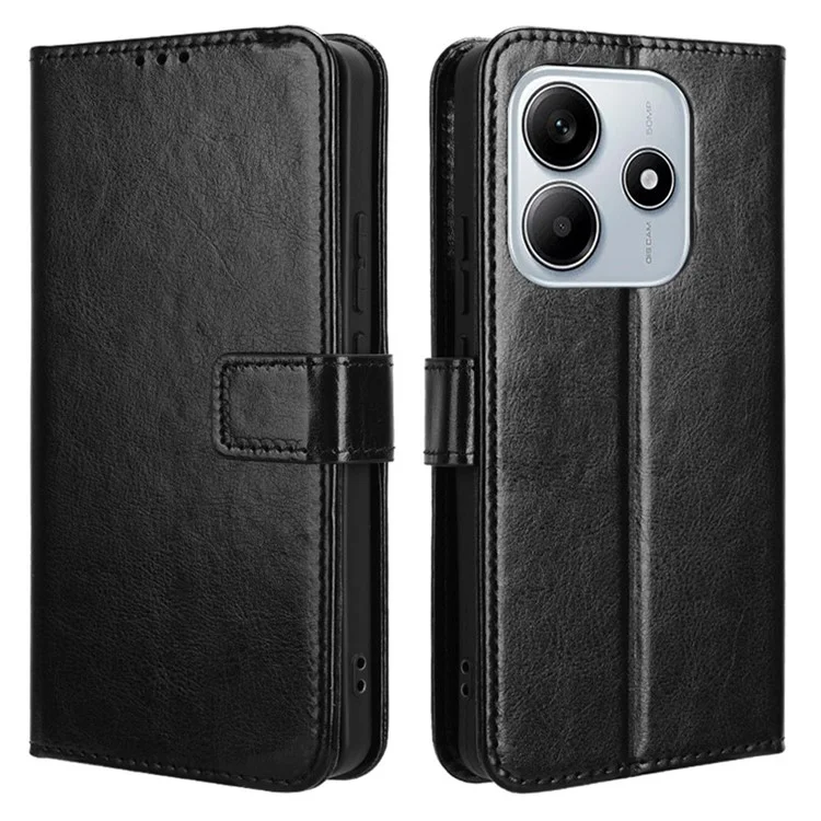 Funda para Xiaomi Redmi Note 14 4G / 5G, textura de caballo loco, cubierta de cartera de piel de PU - Negro