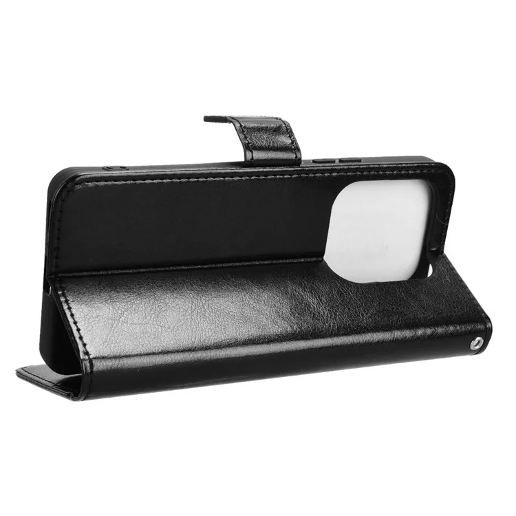 Funda para Xiaomi Redmi Note 14 4G / 5G, textura de caballo loco, cubierta de cartera de piel de PU - Negro