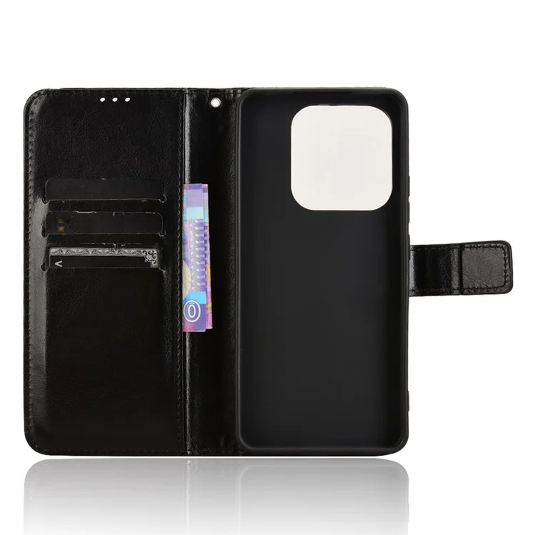 Funda para Xiaomi Redmi Note 14 4G / 5G, textura de caballo loco, cubierta de cartera de piel de PU - Negro
