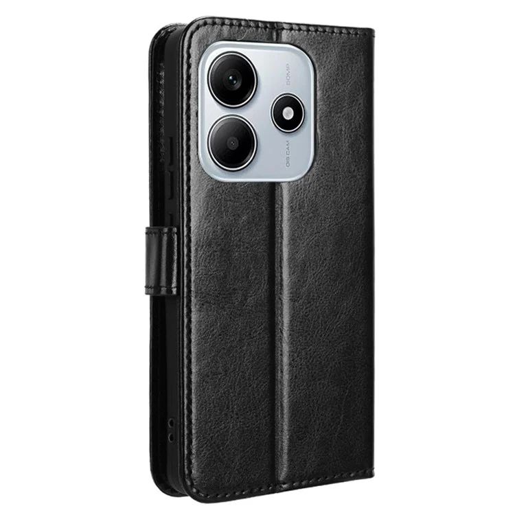 Funda para Xiaomi Redmi Note 14 4G / 5G, textura de caballo loco, cubierta de cartera de piel de PU - Negro