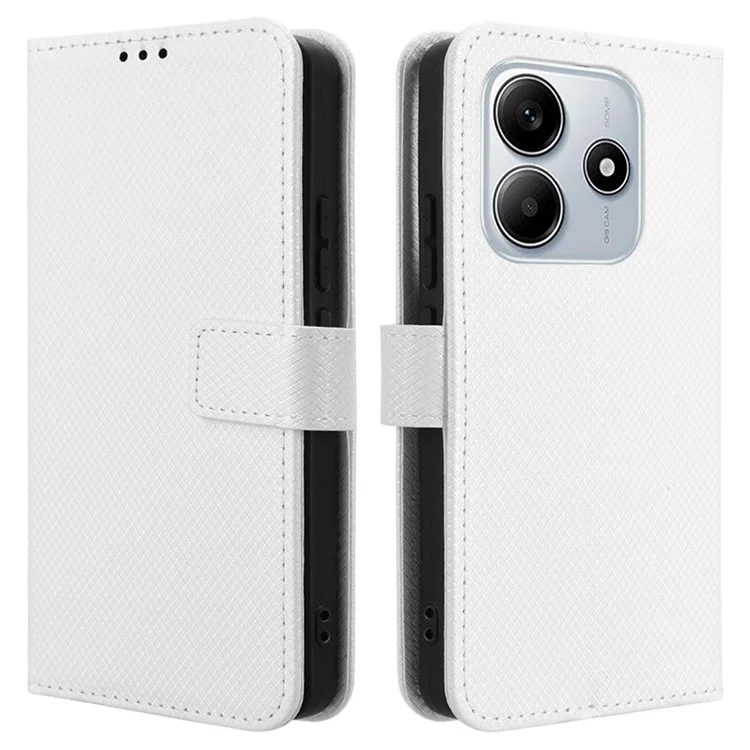 Для Xiaomi Redmi Note 14 4G / 5G Чехол из искусственной кожи с текстурой бриллианта Чехол-бумажник - Белый
