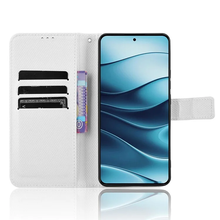 Для Xiaomi Redmi Note 14 4G / 5G Чехол из искусственной кожи с текстурой бриллианта Чехол-бумажник - Белый