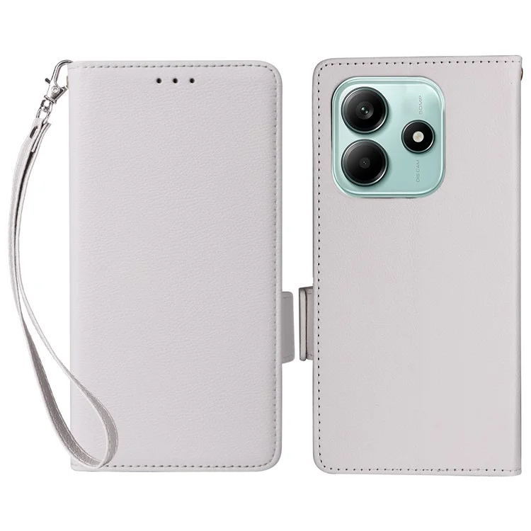 Для Xiaomi Redmi Note 14 4G / 5G Чехол с текстурой личи Кожаный кошелек Flip Phone Cover - Белый