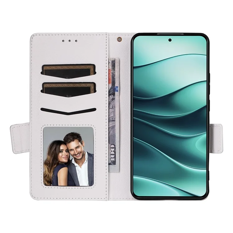 Для Xiaomi Redmi Note 14 4G / 5G Чехол с текстурой личи Кожаный кошелек Flip Phone Cover - Белый