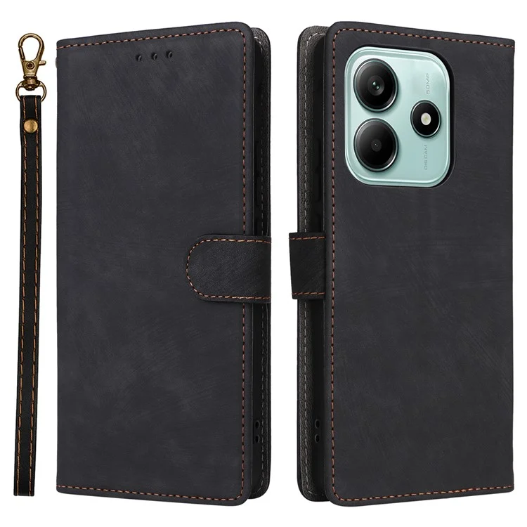 Funda tipo cartera para Xiaomi Redmi Note 14 4G / 5G, con bloqueo RFID, de piel sintética (PU) y vista frontal - Negro