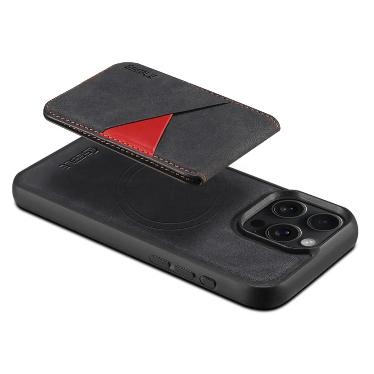 ESEBLE E2 Magnetische Hülle für iPhone 15 Pro Max mit RFID-Blockierung, Retro-Lederrückseite mit abnehmbarem Kartenhalter - Schwarz