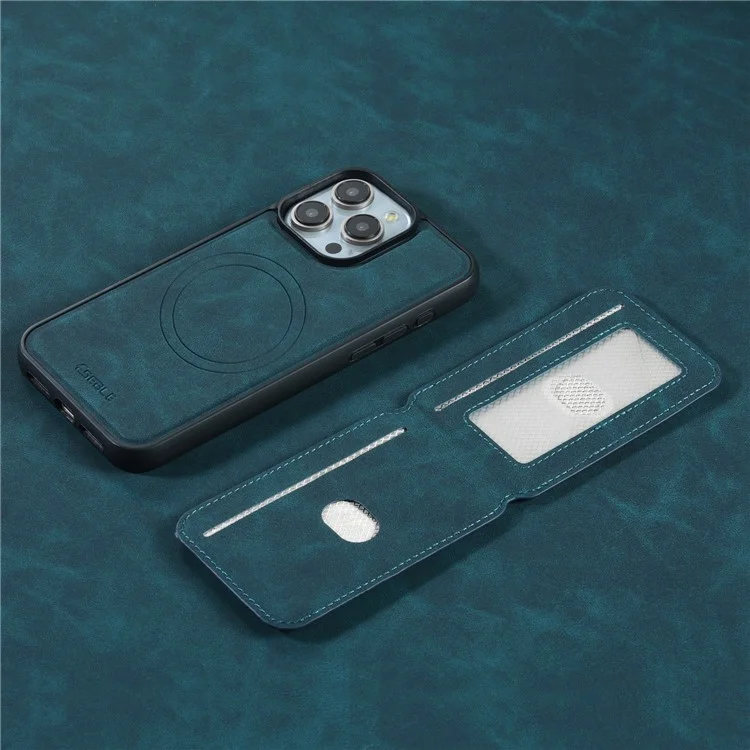 ESEBLE E2 Magnetische Hülle für iPhone 15 Pro mit RFID-Blockierung, Retro-Leder-Rückseite mit abnehmbarem Kartenfach - Grün