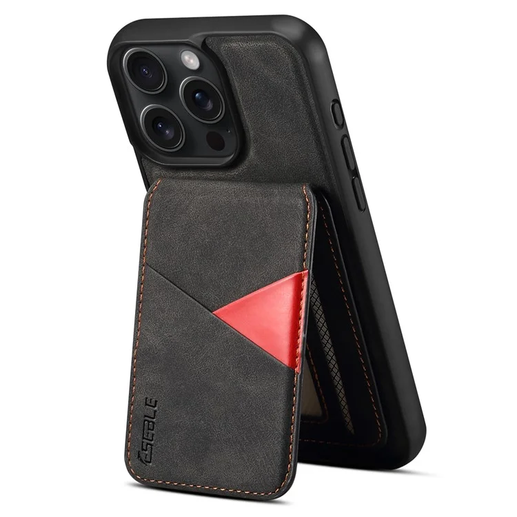 ESEBLE E2 Magnetische Hülle für iPhone 14 Pro Max mit RFID-Blockierung, Retro-Leder-Rückseite mit abnehmbarem Kartenfach - Schwarz