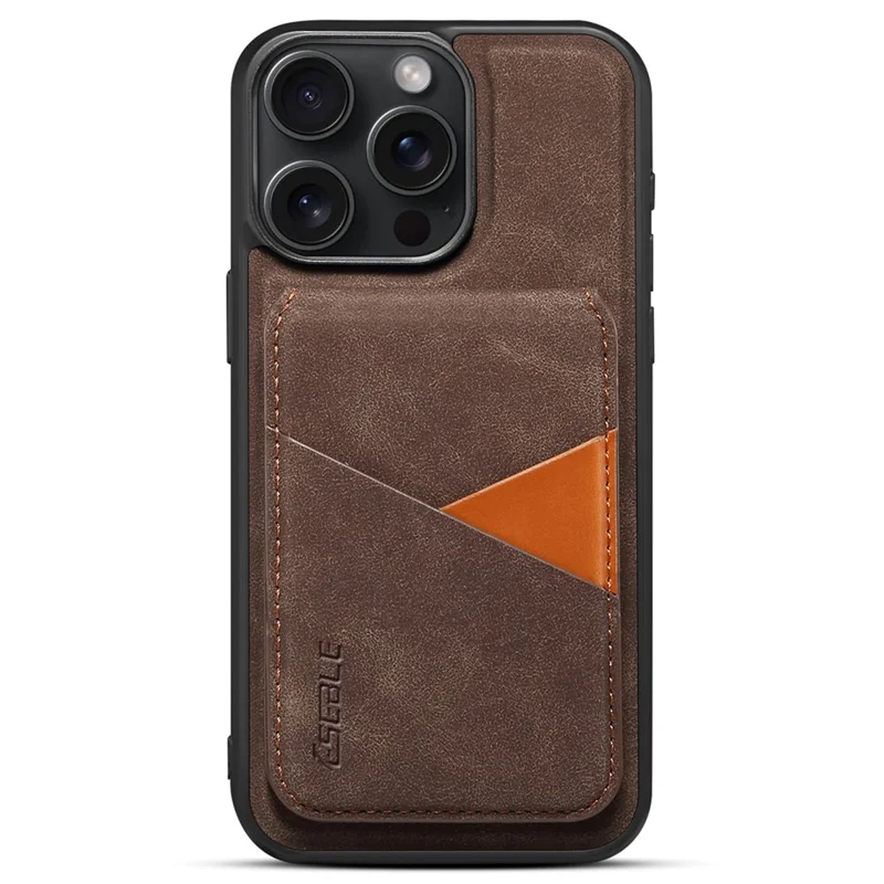 ESEBLE E2 For iPhone 14 Pro Max Magnetic Case RFID Blocking Retro Leather Back Cover with Detachable Card Holder - Coffee