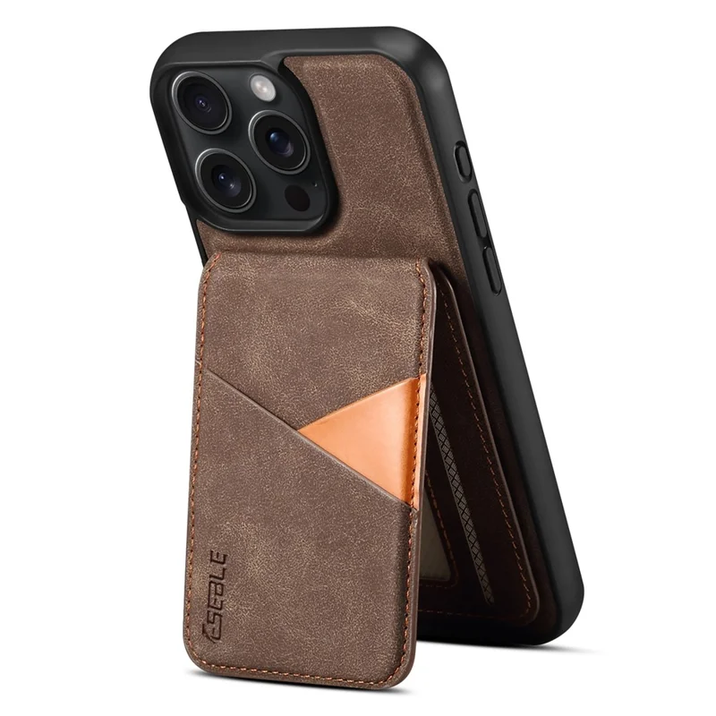 ESEBLE E2 For iPhone 14 Pro Max Magnetic Case RFID Blocking Retro Leather Back Cover with Detachable Card Holder - Coffee