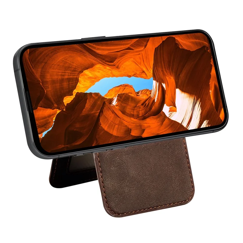 ESEBLE E2 For iPhone 14 Pro Max Magnetic Case RFID Blocking Retro Leather Back Cover with Detachable Card Holder - Coffee