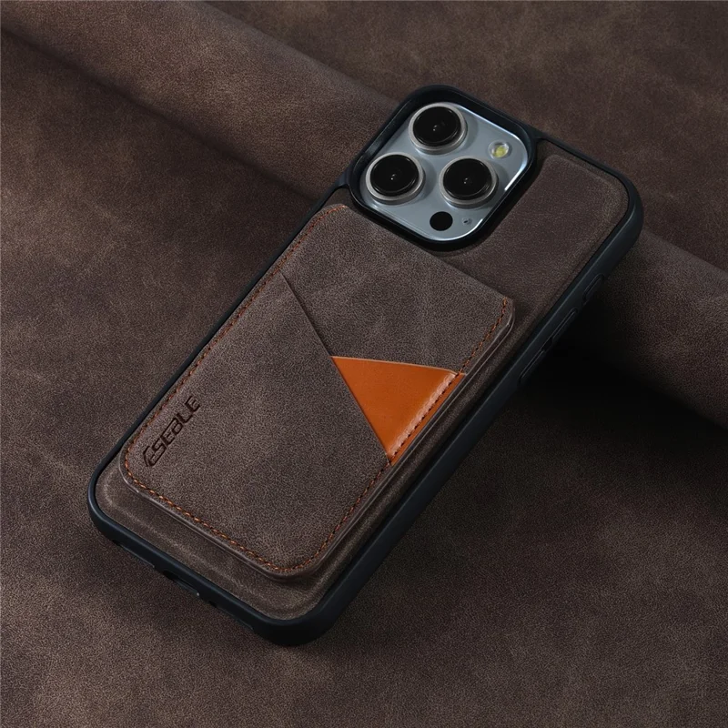 ESEBLE E2 For iPhone 14 Pro Max Magnetic Case RFID Blocking Retro Leather Back Cover with Detachable Card Holder - Coffee