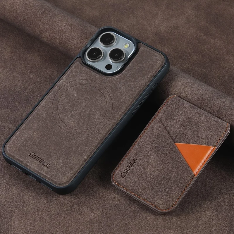 ESEBLE E2 For iPhone 14 Pro Max Magnetic Case RFID Blocking Retro Leather Back Cover with Detachable Card Holder - Coffee