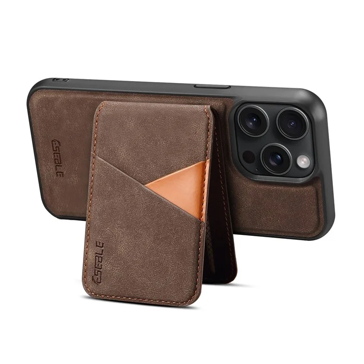 Coque magnétique ESEBLE E2 pour iPhone 14 Pro avec protection RFID, en cuir rétro avec porte-carte amovible - Café