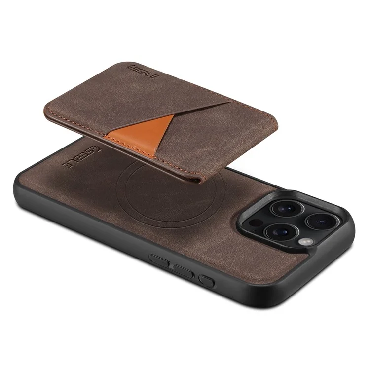 Coque magnétique ESEBLE E2 pour iPhone 14 Pro avec protection RFID, en cuir rétro avec porte-carte amovible - Café