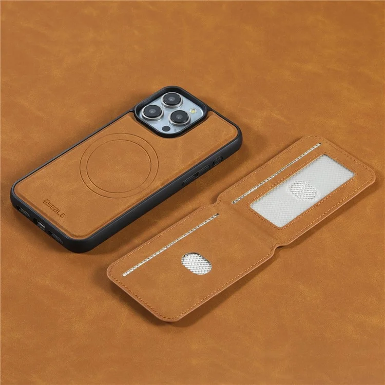 ESEBLE E2 Magnetische Hülle für iPhone 16 Pro Max mit RFID-Blockierung, Retro-Lederrückseite und abnehmbarem Kartenfach - Gelb