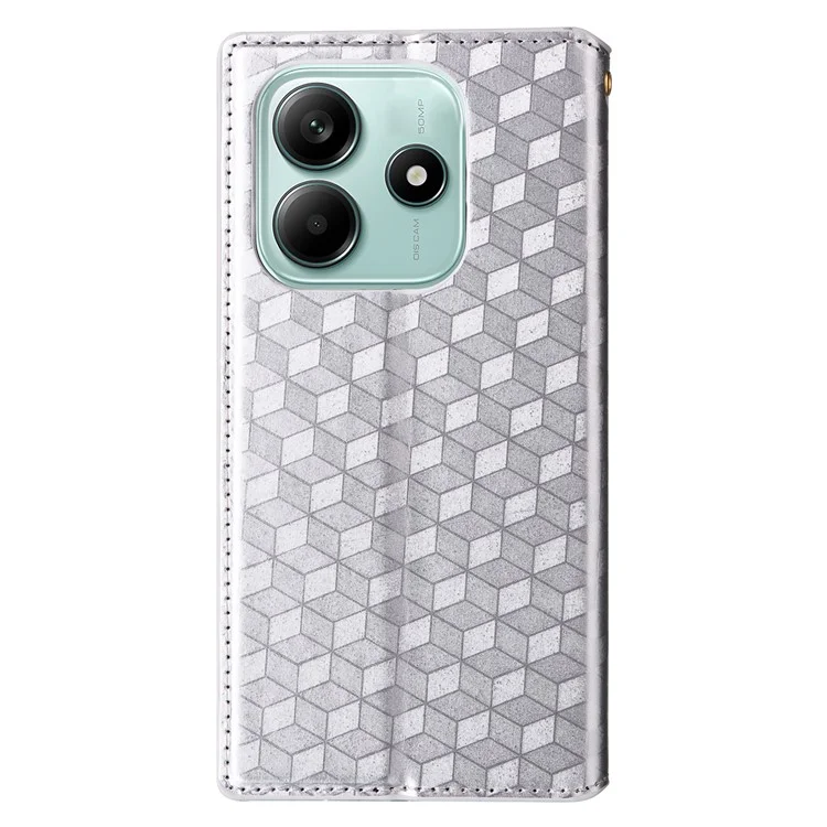 Für Xiaomi Redmi Note 14 4G / 5G Wallet Case Rhombus geprägt Leder Handyhülle - Silber